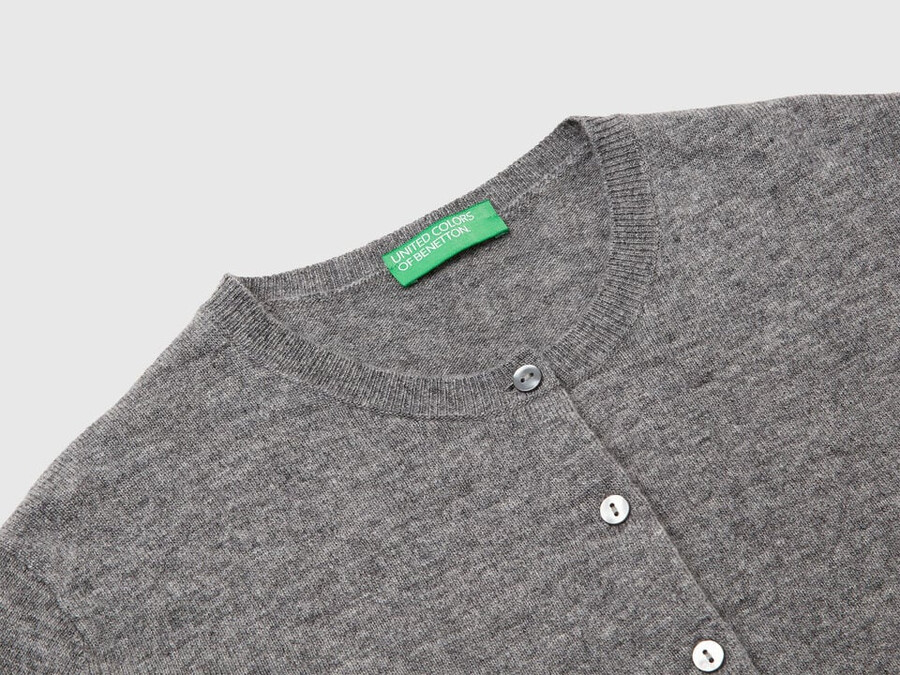 mouse gray crew neck cardigan in pure merino wool