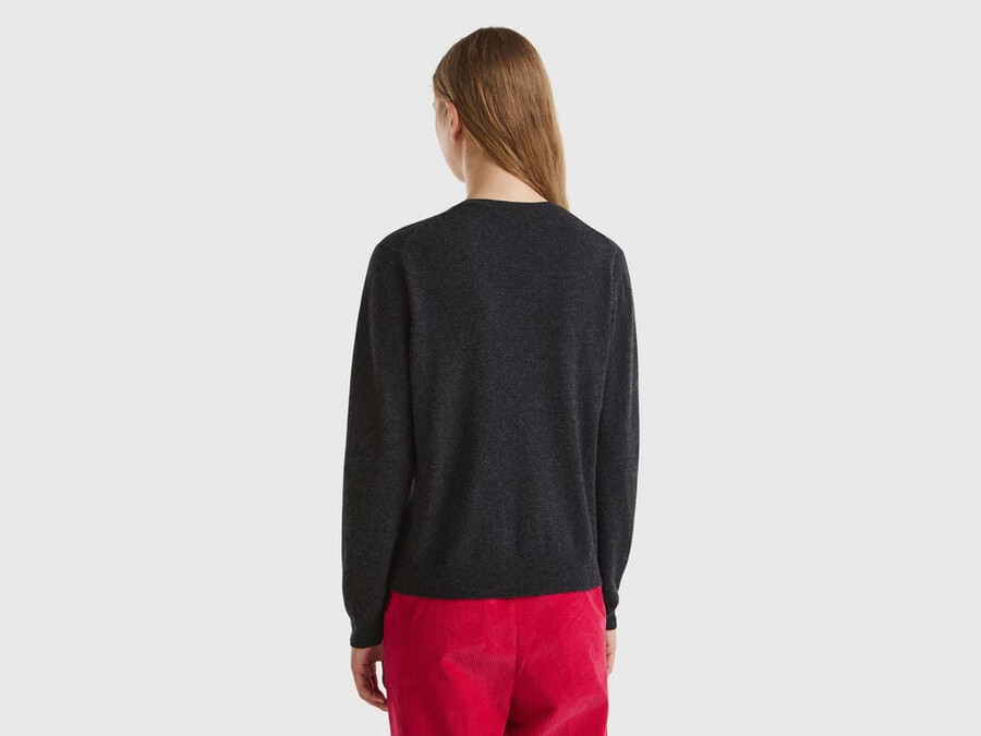 dark gray crew neck cardigan in pure merino wool