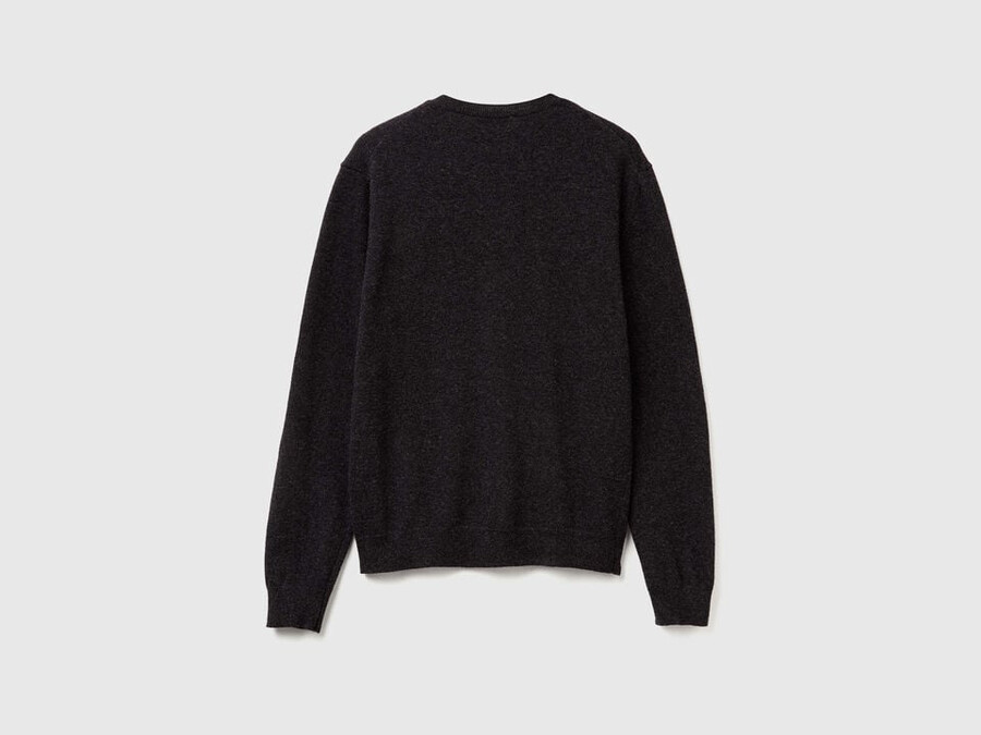 dark gray crew neck cardigan in pure merino wool