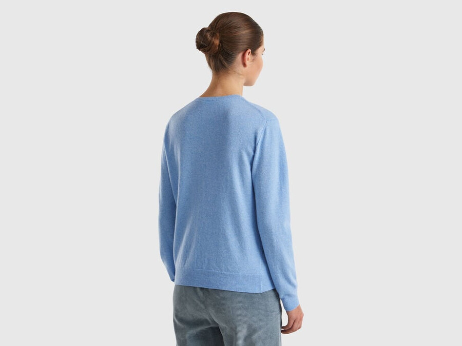 light blue crew neck cardigan in pure merino wool