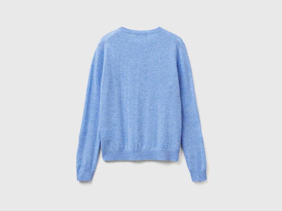 light blue crew neck cardigan in pure merino wool