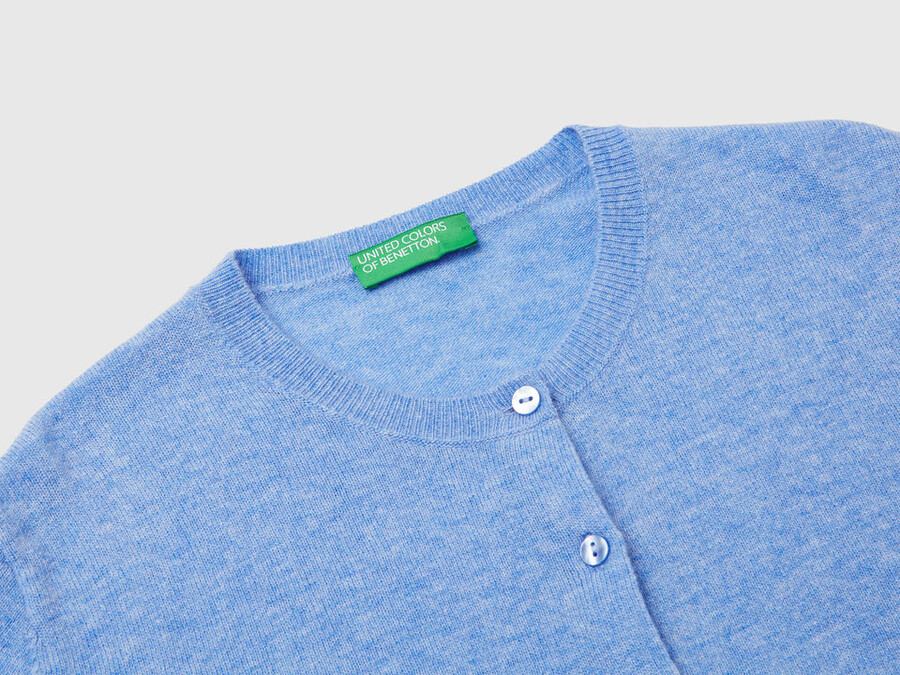 light blue crew neck cardigan in pure merino wool