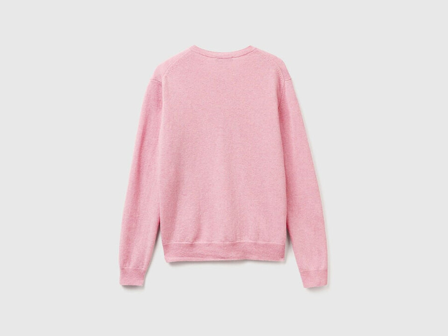 pink crew neck cardigan in pure merino wool
