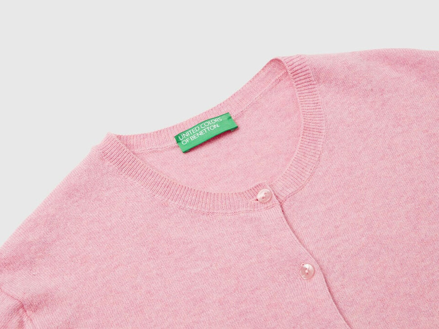 pink crew neck cardigan in pure merino wool