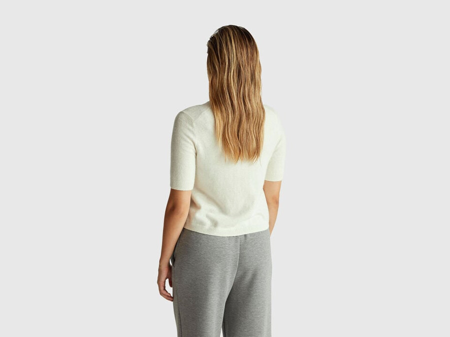 cream white short sleeve turtleneck in cashmere blend