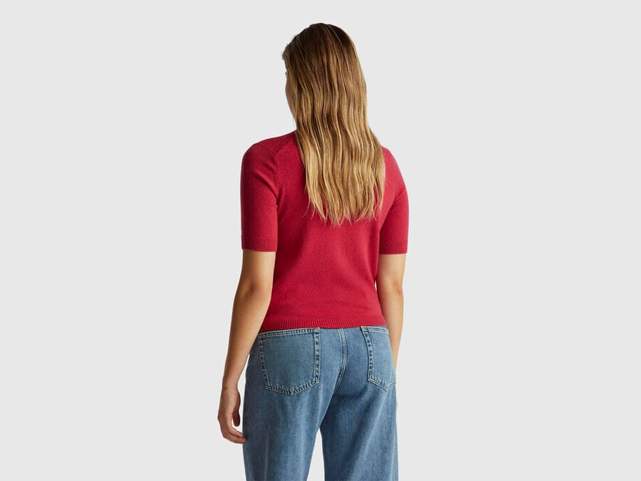 red short sleeve turtleneck in cashmere blend