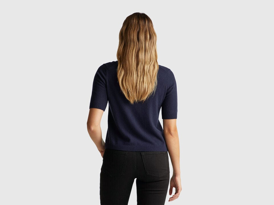midnight blue short sleeve turtleneck in cashmere blend