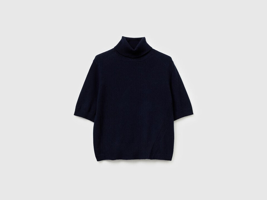 midnight blue short sleeve turtleneck in cashmere blend