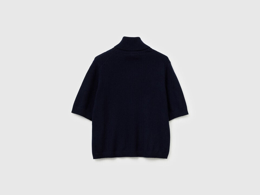midnight blue short sleeve turtleneck in cashmere blend