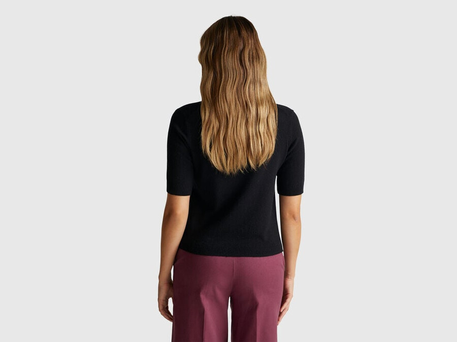 black short sleeve turtleneck in cashmere blend