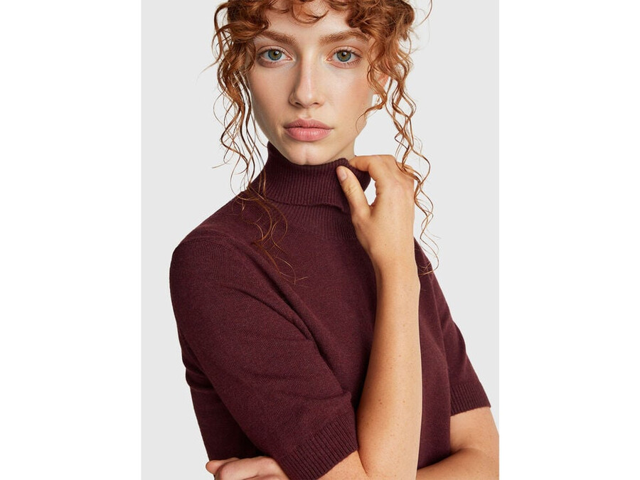 burnt brown short sleeve turtleneck in cashmere blend