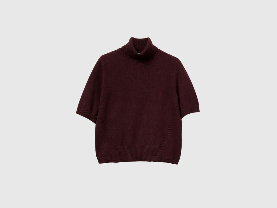 burnt brown short sleeve turtleneck in cashmere blend