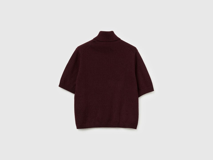 burnt brown short sleeve turtleneck in cashmere blend