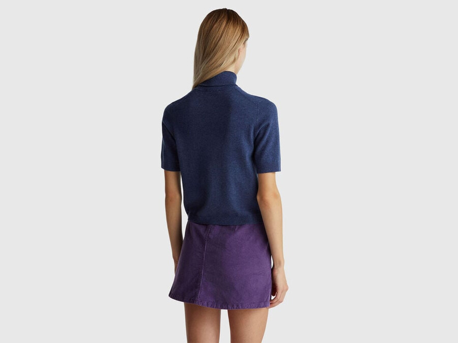 air force blue short sleeve turtleneck in cashmere blend