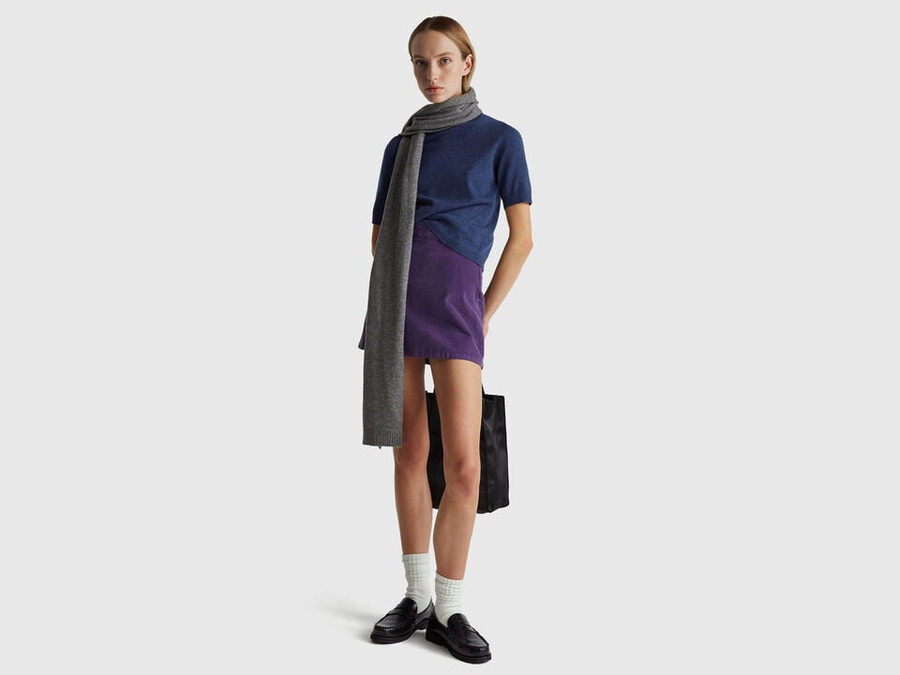 air force blue short sleeve turtleneck in cashmere blend