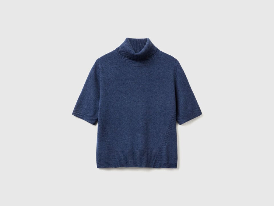 air force blue short sleeve turtleneck in cashmere blend