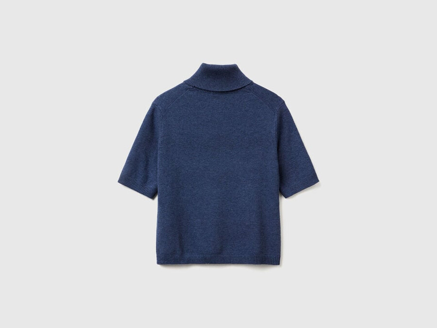 air force blue short sleeve turtleneck in cashmere blend