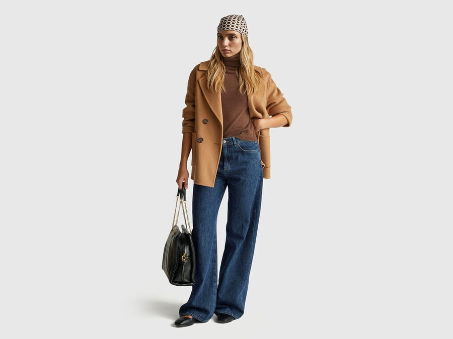 brown short sleeve turtleneck in cashmere blend