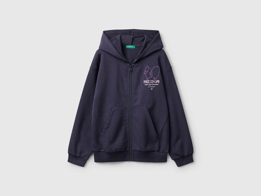 zip-up sweatshirt with print