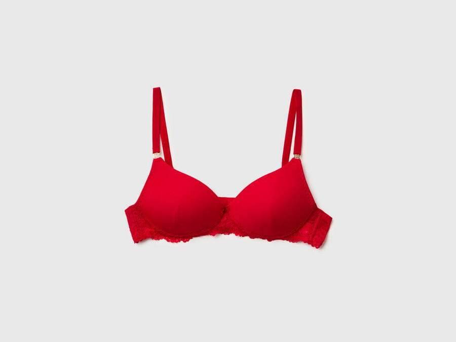 red padded bra with lace